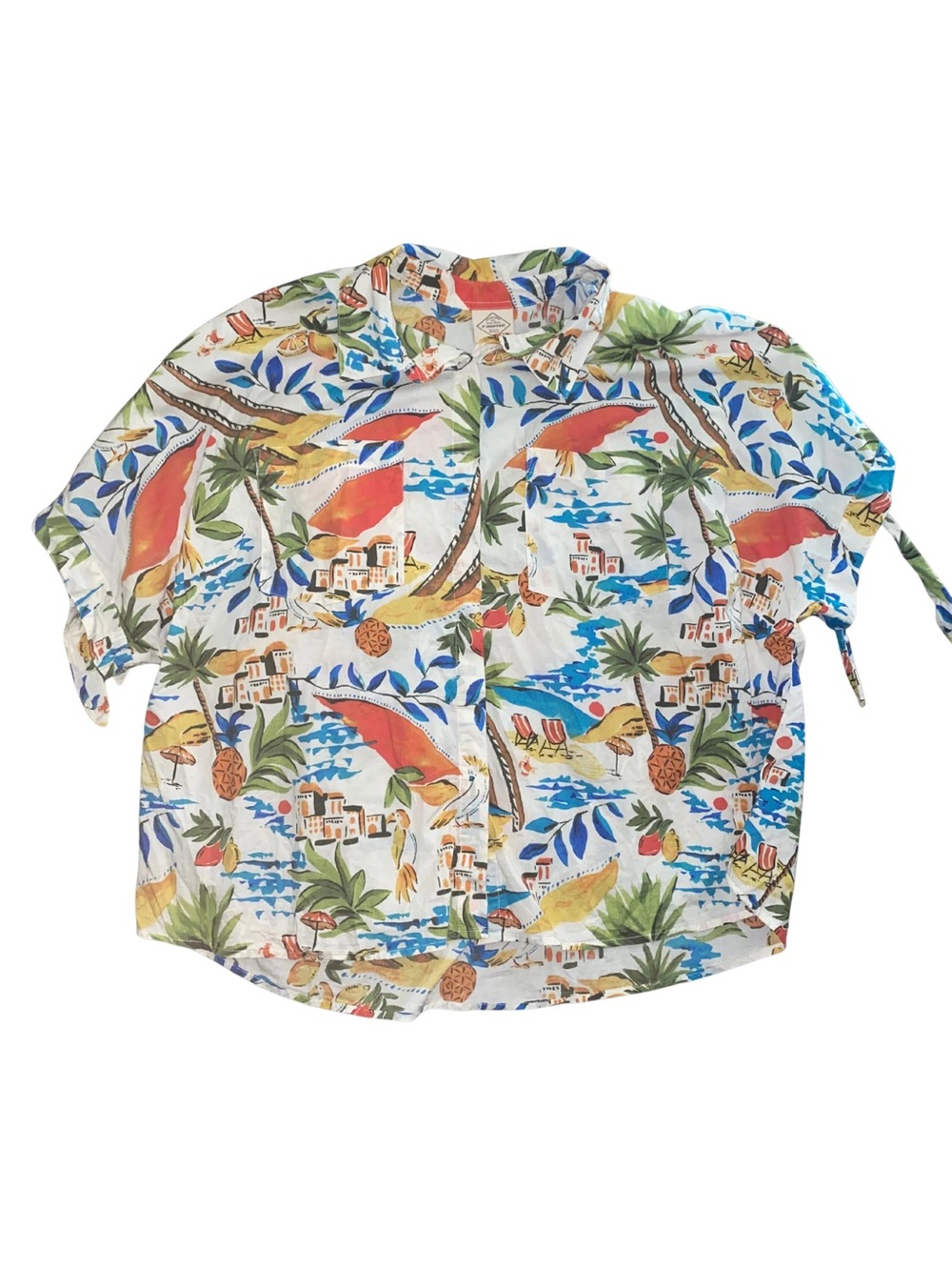 St Johns Bay 2X Tropical Beach Shirt Pineapple Palm Tree Coastal Tie Sleeve